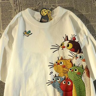 Mèo Dễ Thương Họa Hình - Áo Thun Tay Ngắn Thời Trang Trendy