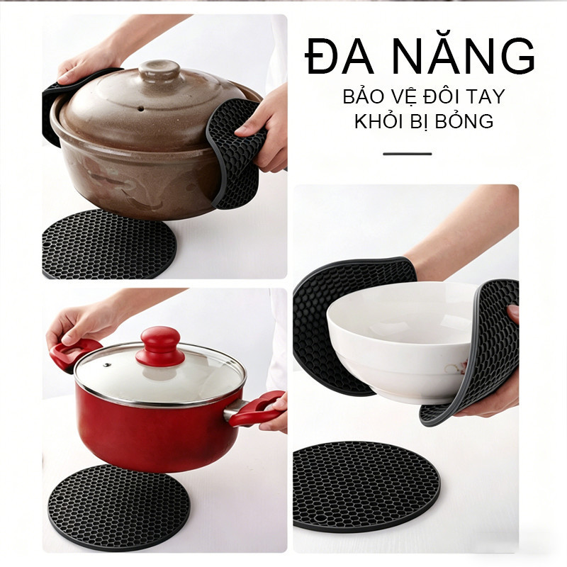Bộ 4 Lót Nồi Silicone (2x7 Inch + 2x9 Inch)  – Chống Trượt, Cách Nhiệt, Dễ Vệ Sinh, Dùng Cho Mọi Loại Nồi