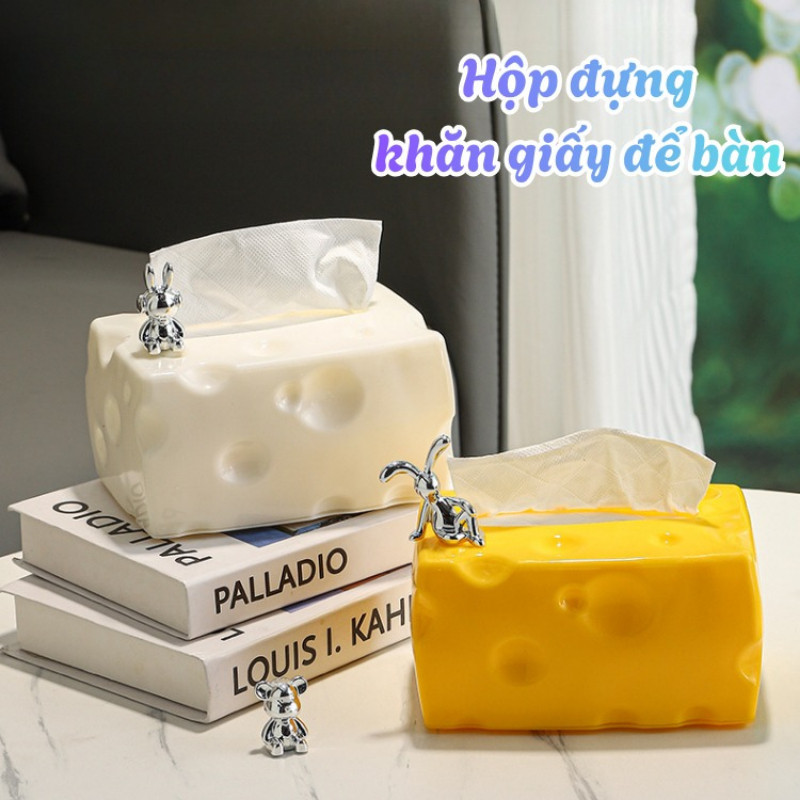Hộp Đựng Khăn Giấy Hình Phô Mai Cute Dinohome, Hộp Giấy Decor Để Bàn Nhựa PP Cao Cấp Chắc Chắn Tiện Lợi