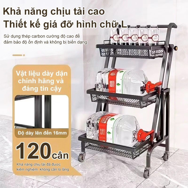 Kệ xe đẩychất liệu kim loại cao cấp Xe đẩy gấp gọn Kệ đựng đồ đa năng
