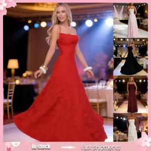 Spaghetti Strap Dress For Women Soft Polyester Fabric A Line Dress Elegant Party