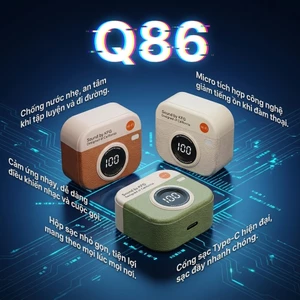 Tai nghe Bluetooth không dây Q86 thiết kế retro cổ điển, màn hình LED kỹ thuật số