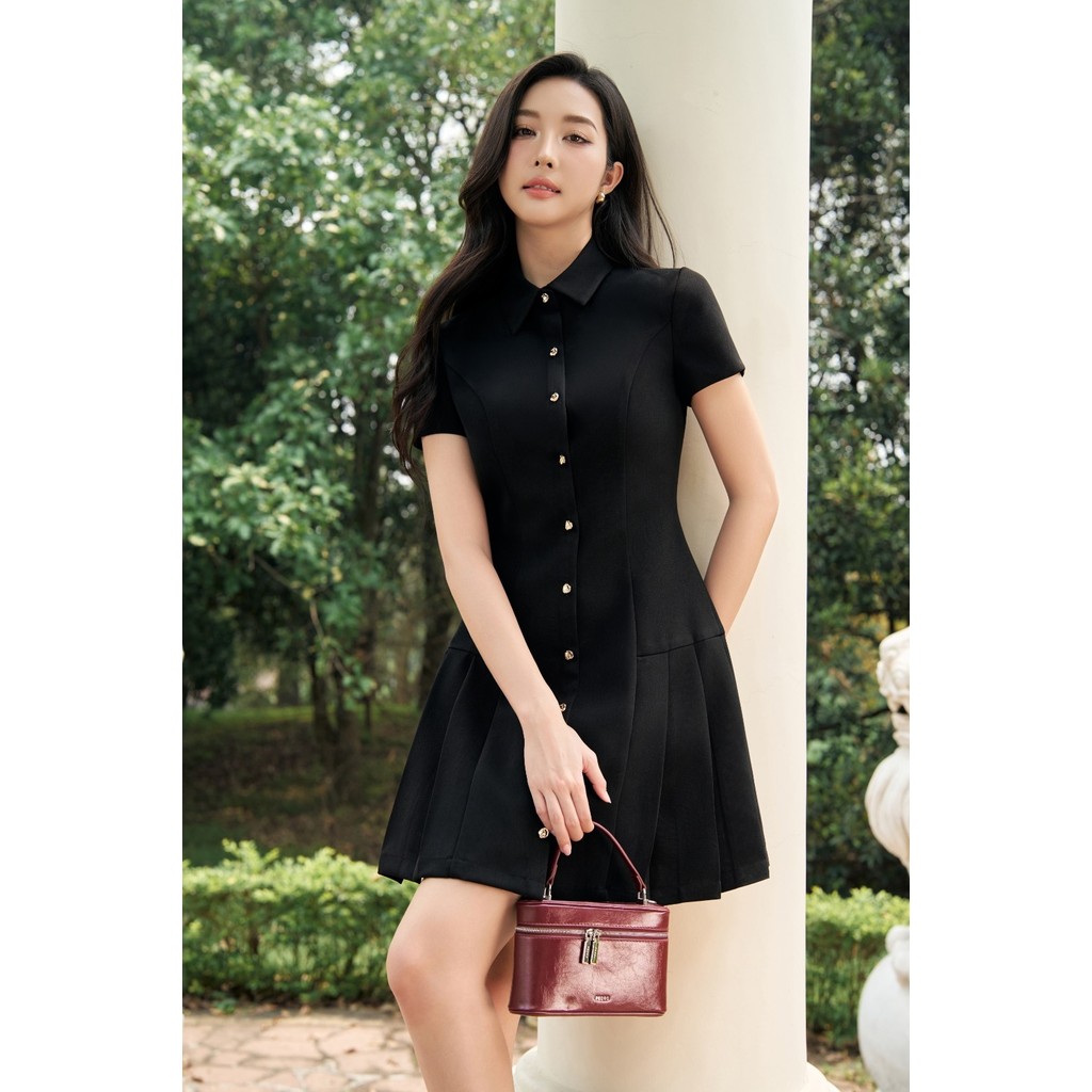 Đầm công sở nữ ELLA DORA thiết kế cổ sơ mi xếp li phong cách thanh lịch hiện đại 2 màu ĐỎ/ĐEN [D291]