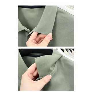 Plus Size Nam Công Sở Cổ Tay Ngắn Oversize Thêu Áo Sơ Mi Polo