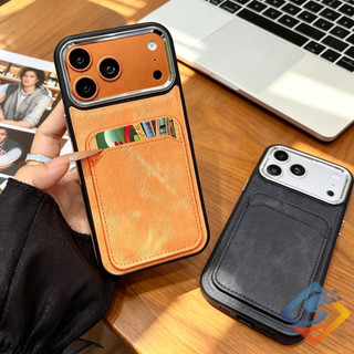 Da Cao Cấp Miếng Dán Thẻ Kết Cấu Denim Vỏ Điện Thoại Cho iPhone 17 Pro Max 12 13 14 15 16 Pro Max Lỗ Lớn Khung Ống Kính Kim Loại Vỏ Chống Sốc Có Khe Cắm Thẻ Sau