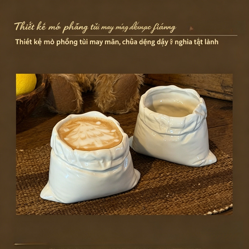 Cốc Sứ Hình Bao Tải Cốc Bao Gạo độc đáo 450ml, Pha Cà Phê Matcha Latte, Decor Ins Hàn Quốc,  Quà Tặng độc đáo