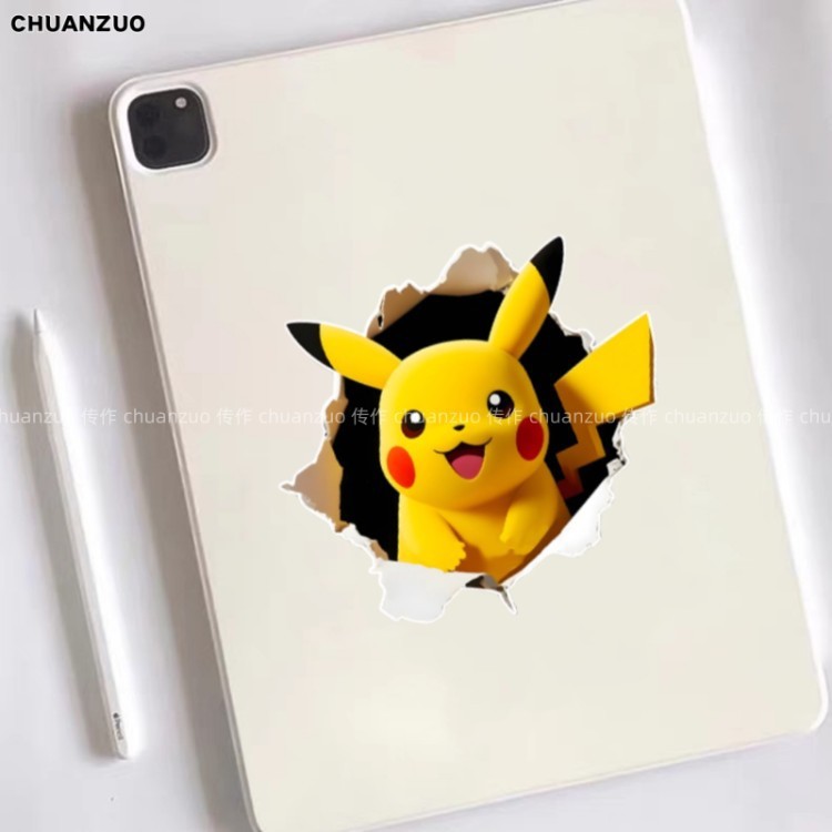 Hoạt Hình Pikachu Dễ Thương Yêu Tinh Xe Miếng Dán Anime Hàng Hóa Sáng Tạo Cửa Sổ Kính Notebook Xe Điện