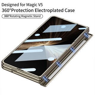 Vỏ mạ trong suốt Funda có giá đỡ vòng Nagnetic xoay cho Honor Magic V6 V5 Vỏ bản lề có vỏ phim cường lực