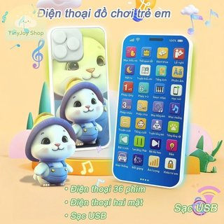 Đồ chơi điện thoại học tập cho trẻ em Việt Nam Bài hát ABC Âm thanh động vật Đèn LED Loại C Sạc nhạc