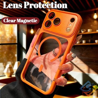 Ốp Điện Thoại Từ Tính Trong Suốt Mới Cho IPhone 17 Pro Max 12 13 14 15 16 Pro Max 11 Bảo Vệ Ống Kính Vỏ Pc Cứng Khung Mềm Trong Suốt Chống Sốc