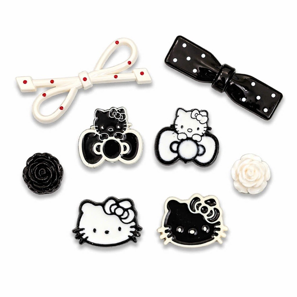 Set Charm Hello Kitty Đen Full Nơ Chấm Bi Hoa Hồng Cá Tính Cool Ngầu Trang Trí Dép Crocs Phụ Kiện Xinh Hot Trend 2026