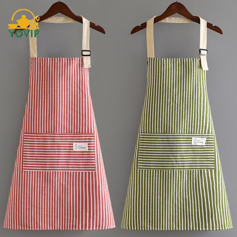 YOVIP Tạp Dề Không Tay Thoáng Khí Treo Ne Tạp Dề Nhà Hàng Vải Lanh Cotton Đặc Biệt Vệ Sinh Nhà Bếp Tạp Dề Sọc Dọc VN