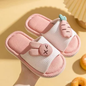 Trẻ Em Trẻ Em Dép Lanh Xuân Thu Bé Gái Trong Nhà Chống Trơn Trượt Bé Gái Bé Nhà Bốn Mùa Vải Lanh Cotton Dép Bé Trai Trung Lớn Trẻ Em AJGY