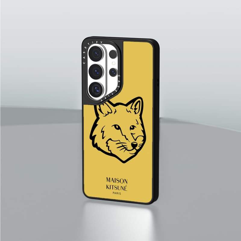 CASECASE X Classic Fox Logo Ốp lưng màu vàng mờ màu đen hút từ tính Samsung Galaxy S26 Ultra S25 S24 S23 Ultra Plus Mặt sau cứng có hộp khắc logov