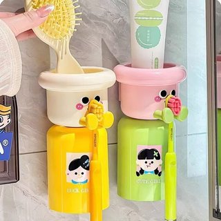 Giá đỡ bàn chải đánh răng treo tường ABS Cốc tổ chức phòng tắm Hoạt hình dễ thương Giá thoát nước phong cách Hàn Quốc