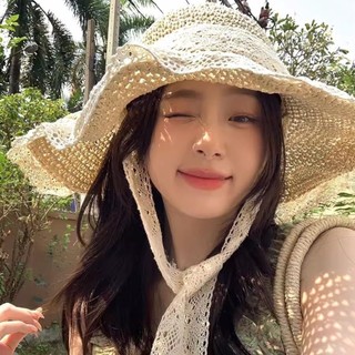 Mũ Cói Ren Đi Biển Cho Mẹ Và Bé Gái Đáng Yêu, Nón Chống Nắng Đi Du Lịch Style Nàng Thơ