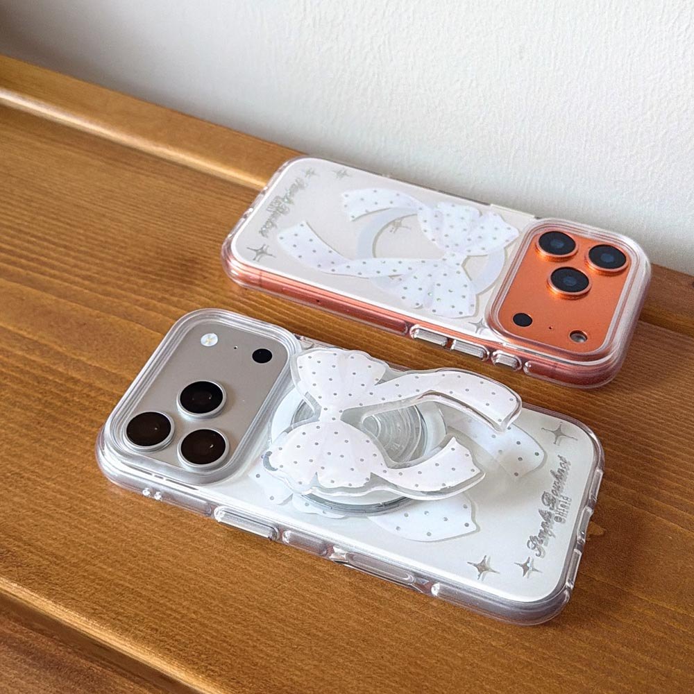 Ốp Lưng Cứng Tương Thích Với iPhone 13 14 14Pro 14ProMax 15 15Pro 15ProMax 16 16Pro 16ProMax 17 17Pro 17ProMax Vỏ Nam Châm Họa Tiết Nơ Trắng