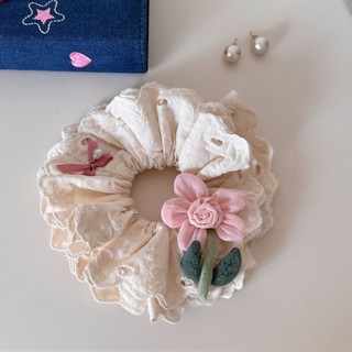 Kovoi / Phong Cách Mới Kem Phong Cách Pháp Ren Scrunchy Buộc Tóc Nữ Cotton Hoa Màu Be Phong Cách Siêu Cổ Tích Dây Buộc Đầu Dây