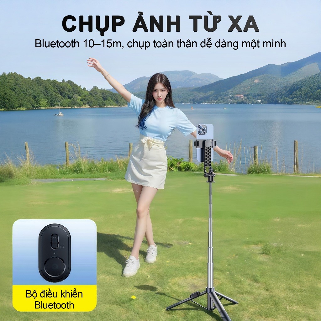 X2 MINI  – Gậy selfie kiêm chân tripod, Dài 1.3m có thể điều chỉnh, Xoay 360 độ, Điều khiển Bluetooth không dây,