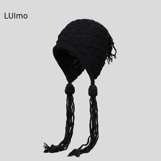 LUImo 1 Handmade Móc Màu Sợi Nón Dành Cho Nữ Thời Trang Mùa Đông Nitted Beanie Cap Earflap sel Pompom Hat SBS