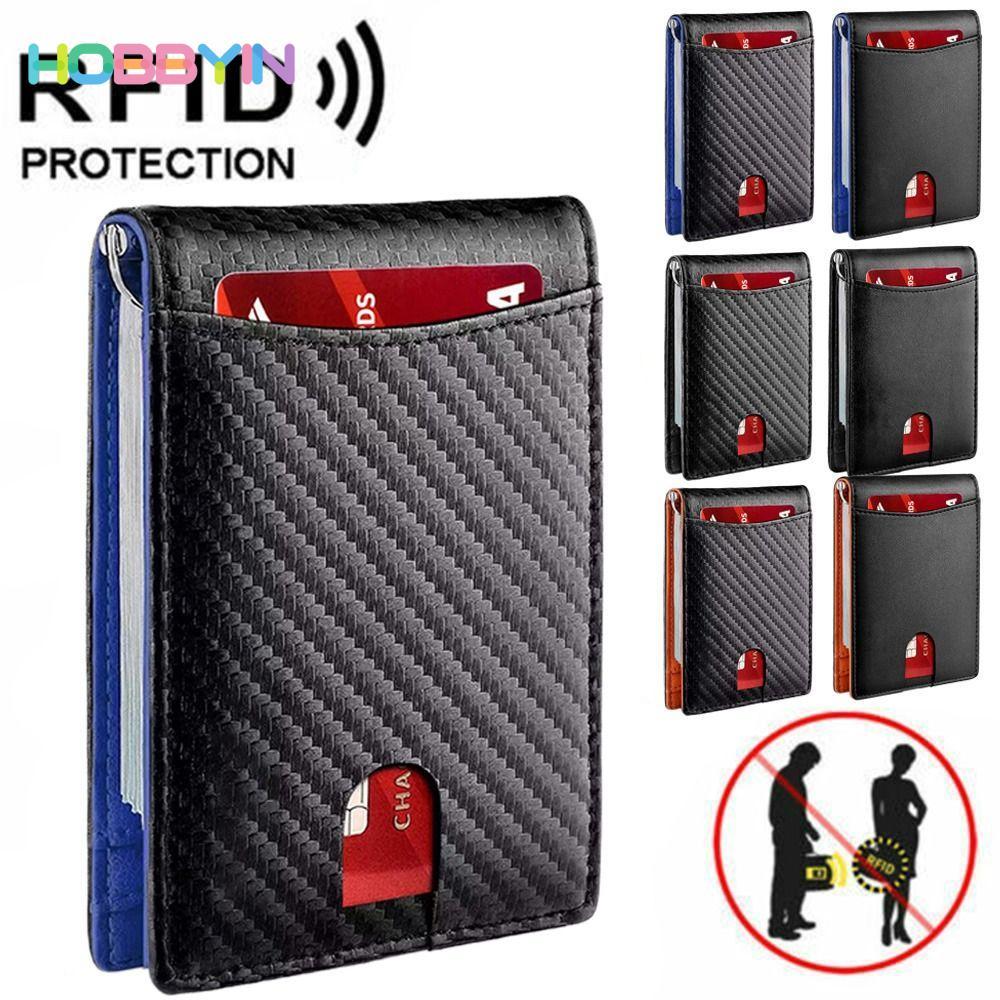 Ví mỏng nam HOBBYIN, có kẹp tiền Hộp đựng thẻ tín dụng ID chống quét, Túi mỏng RFID chặn da phía trước Ví nhỏ mỏng nam nữ
