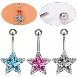 AqToCna Pha Lê Mặt Dây Chuyền Bụng Nút Nhẫn Nữ Ngôi Sao Zircon Rốn Nhẫn Trang Sức Pentagram Bụng Nhẫn Cơ Thể Gợi Cảm Xuyên Trang Sức AqToCna