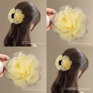 Kẹp Tóc Nữ Cao Cấp Lưới Hoa Vàng Kẹp Tóc Đầu Sau Cá Mập Kẹp Nửa Tie Mũ Đội Đầu Tóc Kẹp Tóc