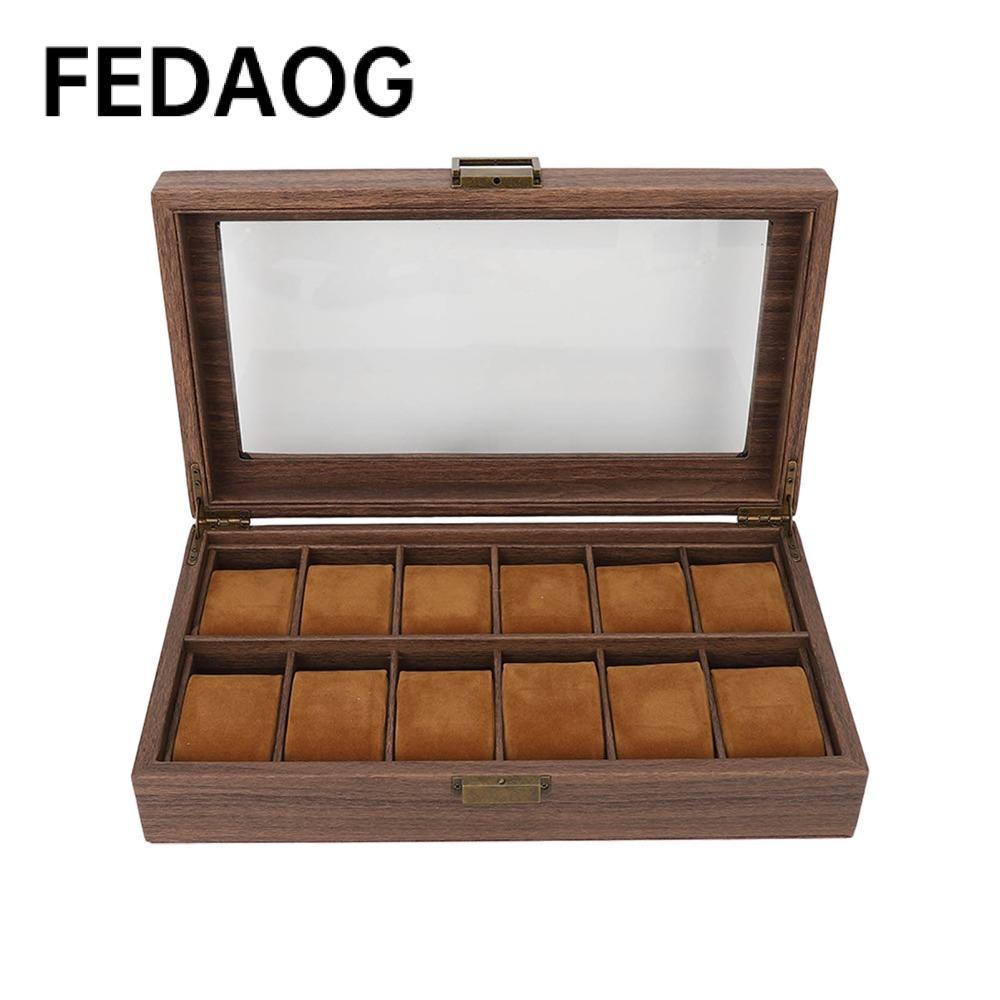 Đồng hồ FEDAOG, Hộp đồng hồ 12 khe trong suốt, Màn hình chống bụi bằng gỗ thanh lịch Sắp xếp hàng ngày