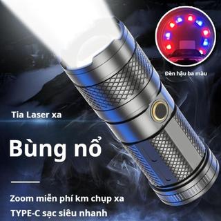 Đèn pin ánh sáng mạnh có thể sạc lại nhỏ siêu sáng tầm xa ngoài trời di động mini đèn xenon đèn laser trắng pháonhỏthép