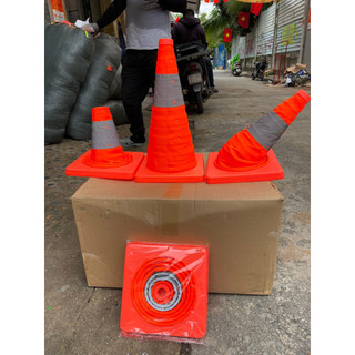 Cọc tiêu an toàn co rút 45cm phản quang bãi đỗ xe Rút gọn, Có đèn phát sáng, An toàn ban đêm, Cọc tiêu hình chóp