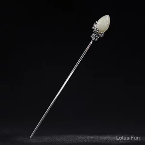 Kẹp tóc đính đá Hetian dát bạc thủ công Tính khí cổ điển đơn giản Hanfu Pan Hair Bun Mũ đội đầu và quà tặng Quà tặng ngày lễ tình nhân