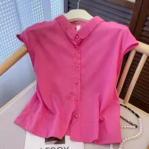Thiết kế giản dị Áo sơ mi đơn giản phù hợp với văn học Áo sơ mi nhỏ mùa hè 2026 Phong cách mới kiểu Pháp dáng rộng mỏng hơn Áo sơ mi tay ngắn
