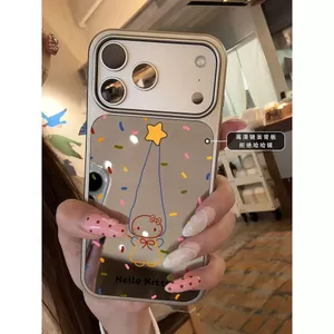 Ốp điện thoại ruy băng gương có sẵn Hello Kitty Thích hợp cho iPhone17promax Phong cách mới Thích hợp cho iPhone16pro Vỏ mềm chống sốc toàn diện độc đáo