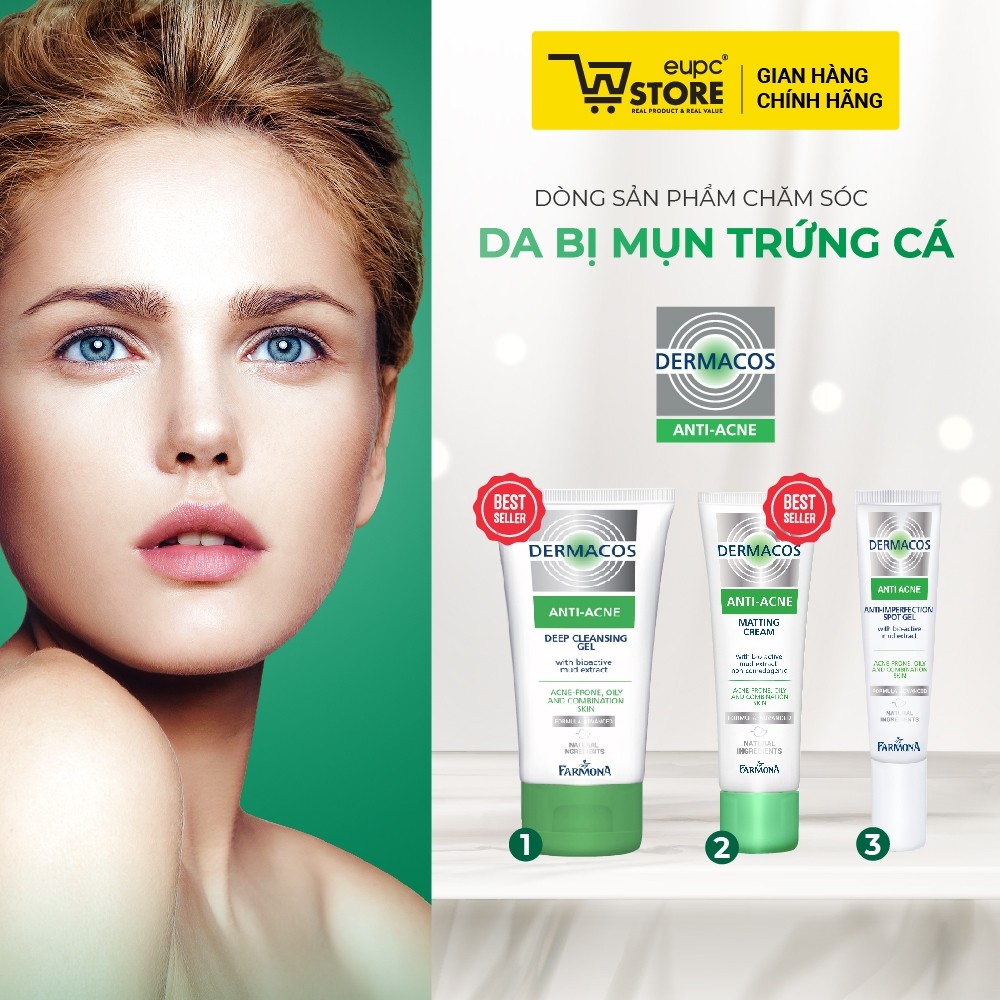 Sữa Rửa Mặt Farmona Dermacos Anti-Acne 150ml Dạng Gel Sạch Sâu Giảm Mụn Chứa Bùn Hoạt Tính Cho Da Hỗn Hợp, Nhạy Cảm