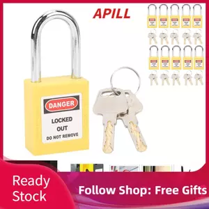 Apill Bộ khóa Tagout Lockout 10 Bộ 38mm Nylon PA Steel Lock Out Tag Khóa móc có chìa khóa cho năng lượng hóa học (Vàng)