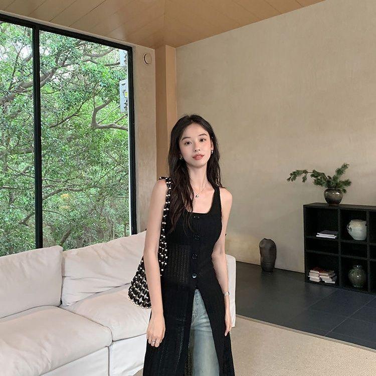 [Thời gian có hạn Seckill] Váy Cardigan dài dệt kim rỗng phong cách nghỉ mát dành cho nữ Mùa hè Phong cách mới nhiều lớp Váy Vest không tay Váy dài