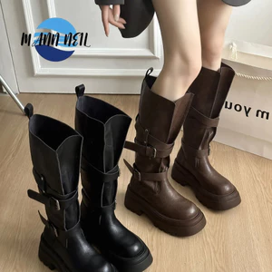 Mở Rộng Vòng Đùi Giày Dài Béo mm Dày Chân Giày Melade Ống Lớn Chu Vi Giày Nữ Retro Tây Cowbo