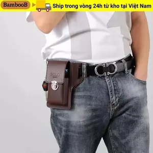 Gói thắt lưng điện thoại BAMBOOB, Da thắt lưng nam màu trơn PU, Túi da cổ điển