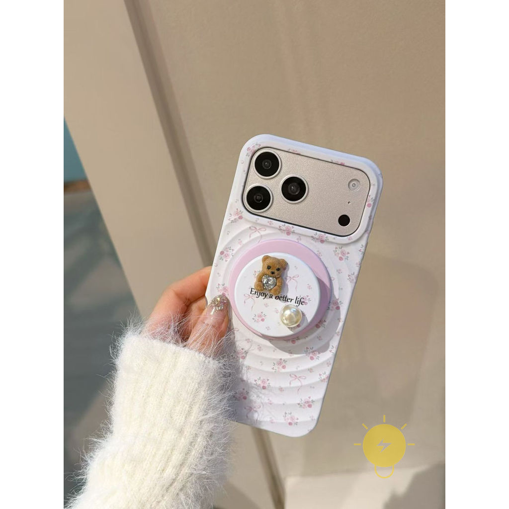 Phone Case For iPhone 17 Pro Max 16 15 14 13 with Griptok TPU Magnetic Blue with Griptok Mini Flower Aesthetic Korean Cute