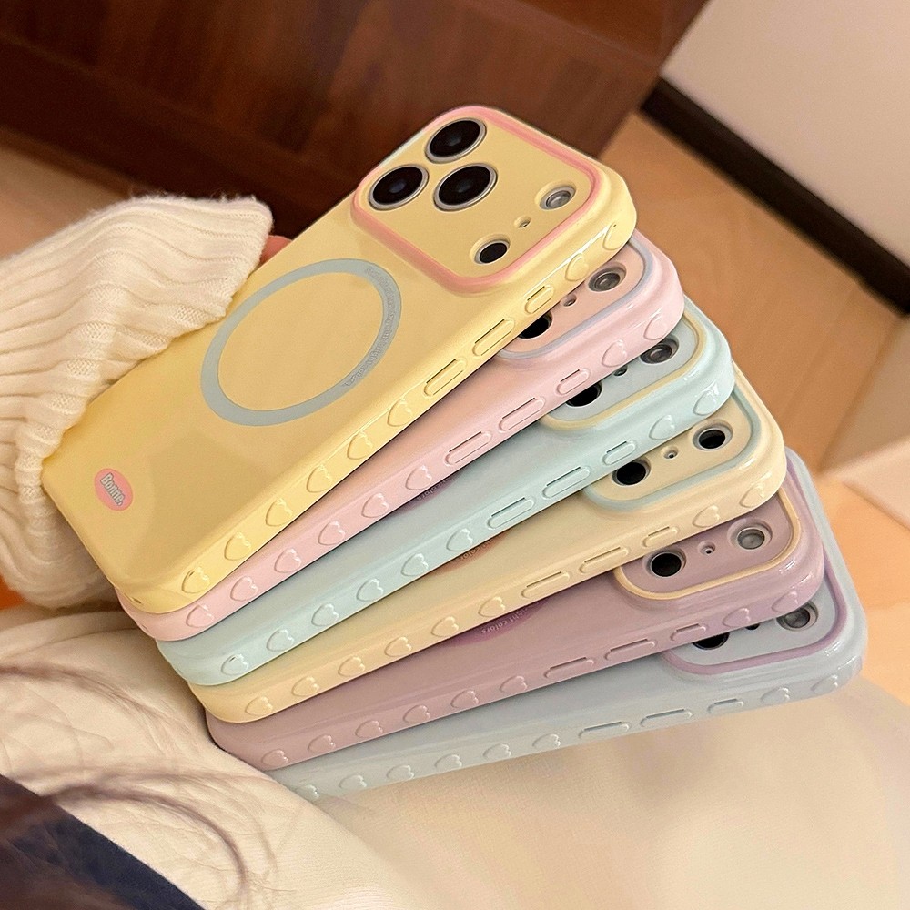 Từ Tính Nhiều Màu Sắc Dopamine Bên Trái Tim Tình Yêu Ốp Lưng Điện Thoại iPhone 17 Pro Max 16 15 14 13 Vỏ Bảo Vệ Chống Sốc