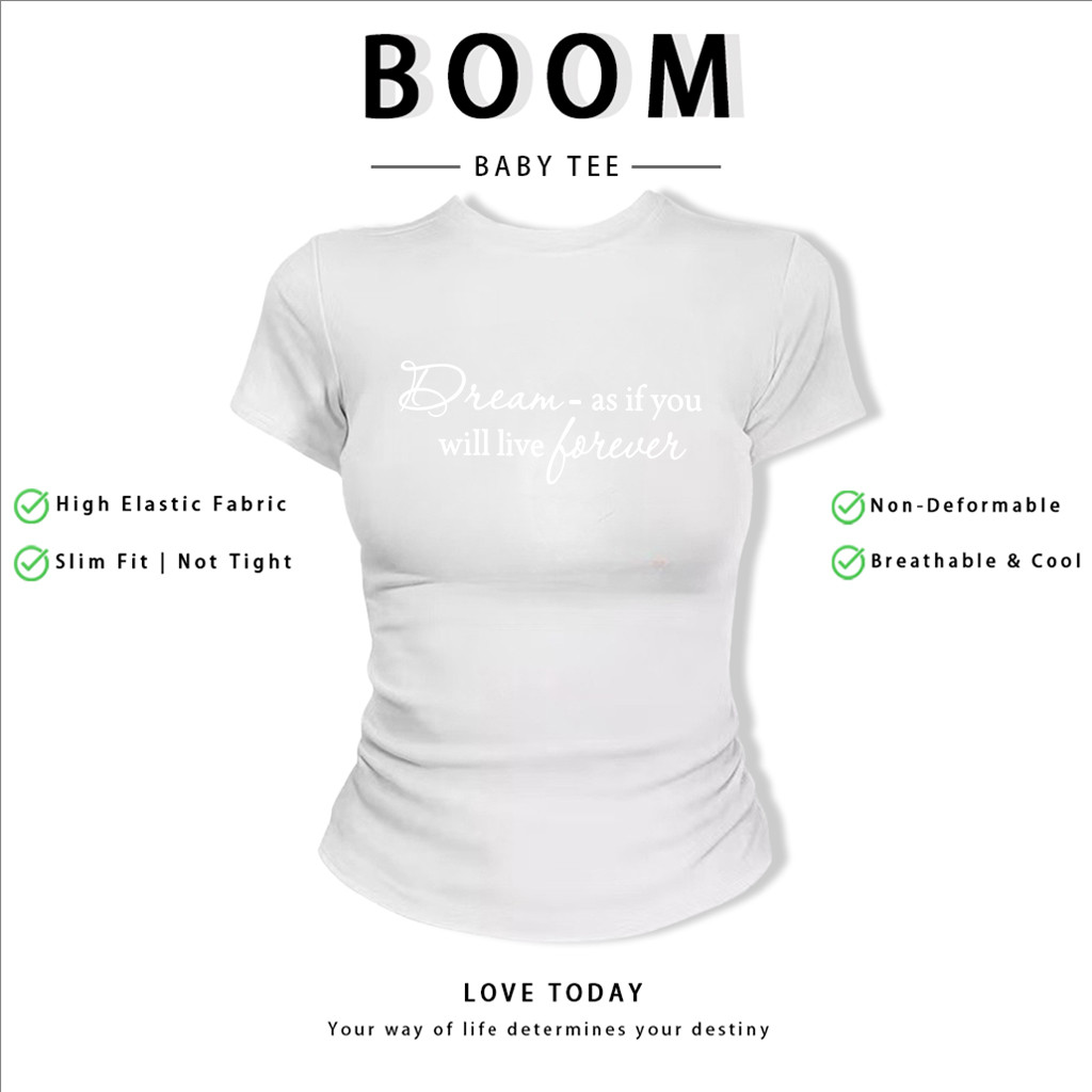 BOOM Áo Baby Tee Nữ Cotton Ôm Body-Áo Thun Ngắn Tay Y2K In Hình PhongCách Mùa Hè, Cổ Tròn Hàng Đầucách hàn quốc phongC28