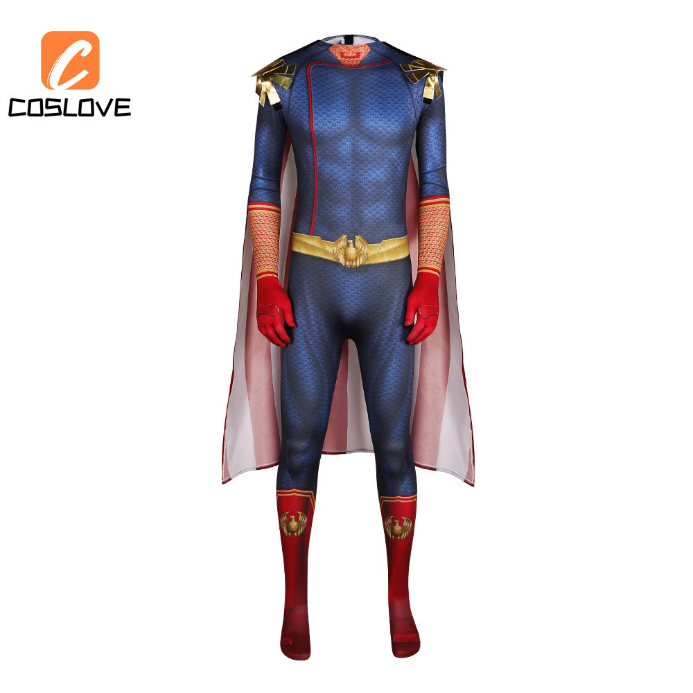 Quần áo cosplay trọn bộ The Boys Homelander - Áo liền quần cổ điển màu xanh đỏ