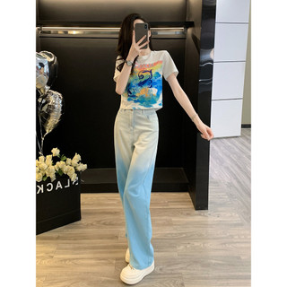 Bộ đồ Nữ mùa hè gồm áo ngắn tay đa năng, tôn dáng, sành điệu và quần jean ống thẳng phối màu