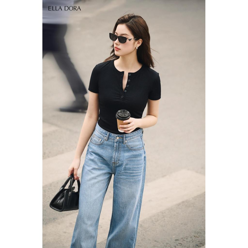 Quần jean nữ ELLA DORA full length cạp cao form đẹp basic thiết kế thanh lịch màu XANH NHẠT [J01]