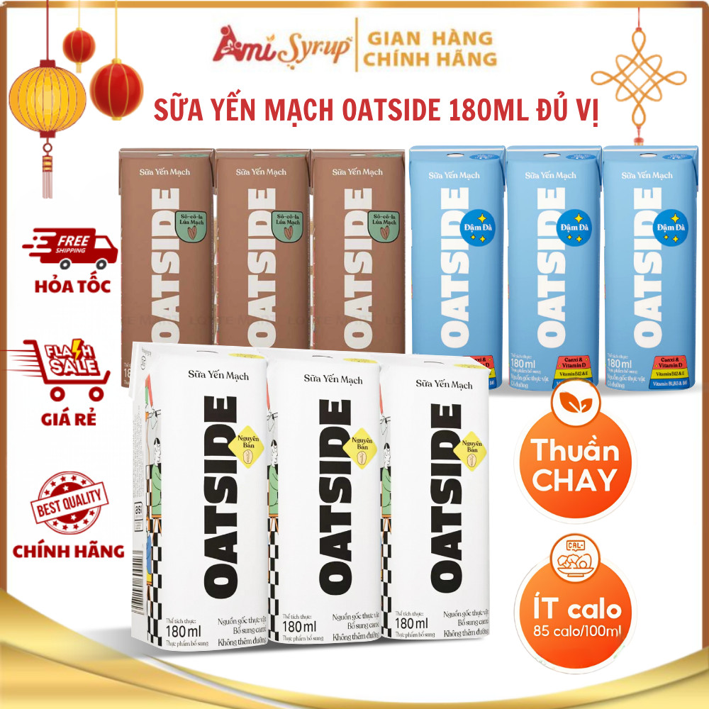 Sữa Yến Mạch Oatside Mini 180ml Không Đường Thuần Chay Vị Truyền Thống, Choco Thơm Béo Và Có Đường Đậm Vị