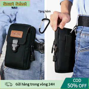【COD】Túi đeo hông nam màu đen 3 ngăn kiểu dọc, nhỏ gọn, đeo thắt lưng chắc chắn, phù hợp du lịch và đi làm hàng ngày.