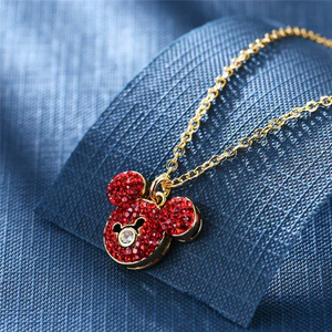 Cổ Điển Màu Đỏ Mickey Vòng Cổ Nữ Chuột Mickey Mặt Dây Chuyền Xương Đòn Dây Xích Nữ