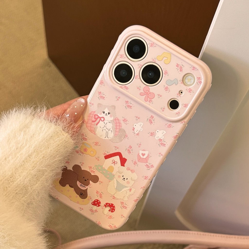 Ốp điện thoại hình động vật hoạt hình hoa hồng phong cách Hàn Quốc iphone17pro max 15 vỏ mềm chống sốc