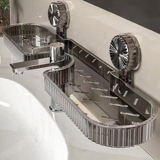 Kệ bồn rửa trong suốt Giá hút chân không Khay lưu trữ phòng tắm Lỗ thoát nước Có thể tháo rời Bền