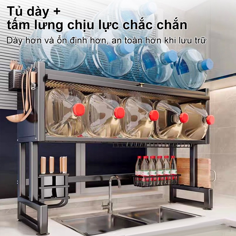 Kệ chén có thép cacbon Kệ Nắp Nhà Bếp Đa Năng Trên Bồn Rửa Giá để bát đĩa Có thể chịu được 200kg